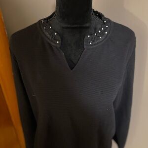 Kim Rogers Black Polka Dot Ruffle Trim Top – Size XXL